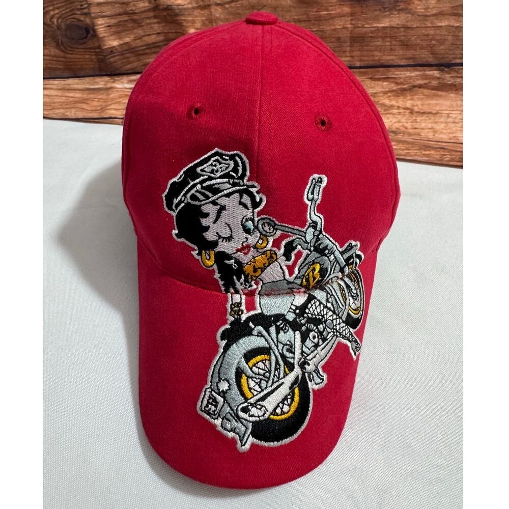 Vintage 2002 Betty Boop Motorcycle Biker Red Baseball Cap